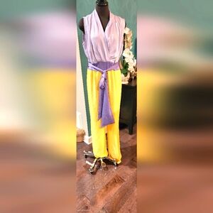 Eva Mendez Purple and Yellow Jumpsuit